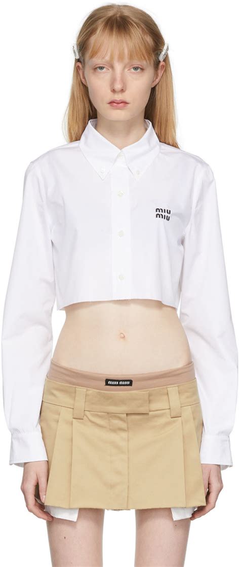 miu miu shirt cropped|White Cropped Poplin Shirt .